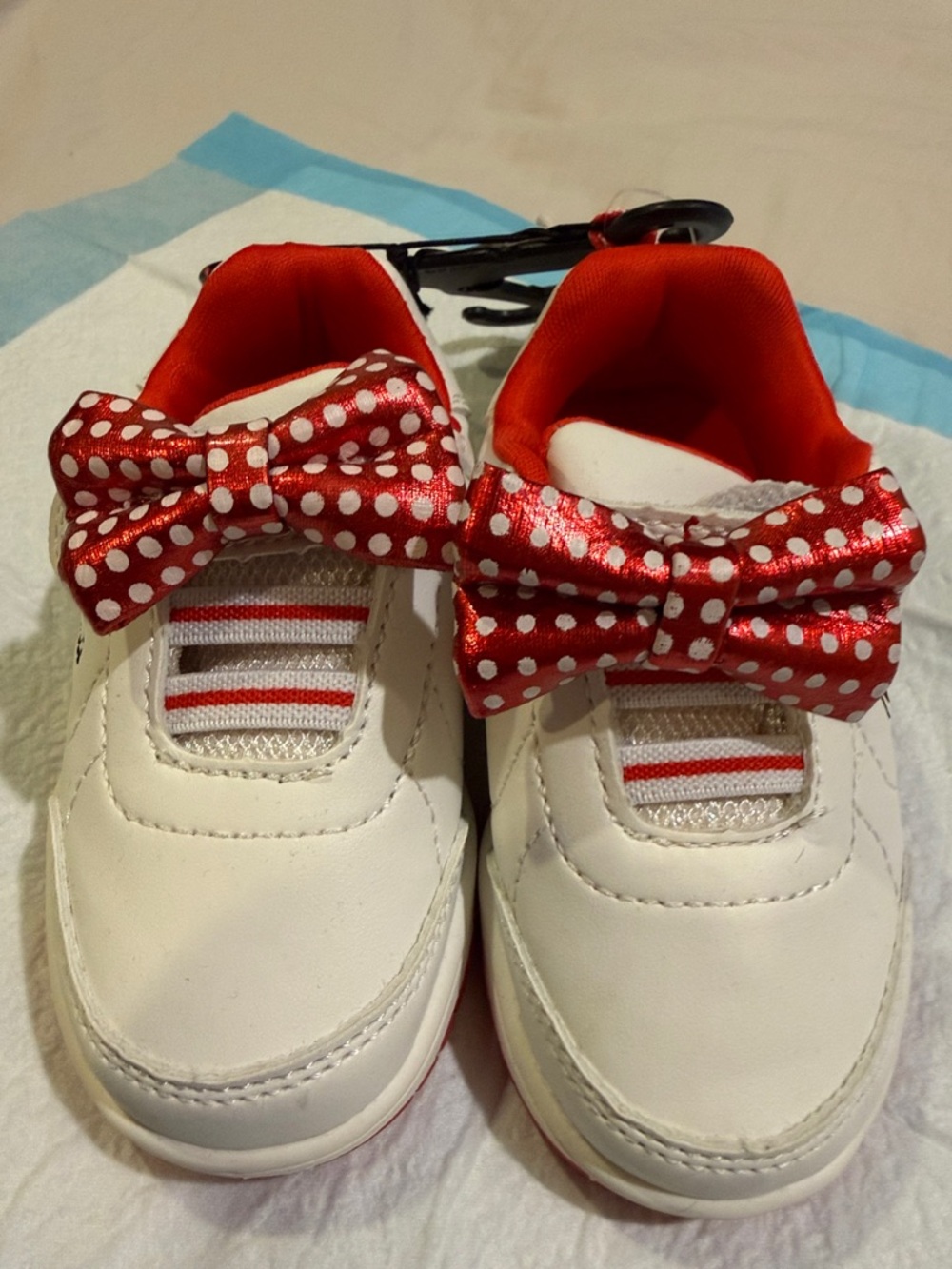 Disney White Kids Sneakers with Red Polka Dot Bow